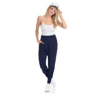 Denim Blue Harem Joggers Size L NWT Banded Waist Pants w/ Pockets